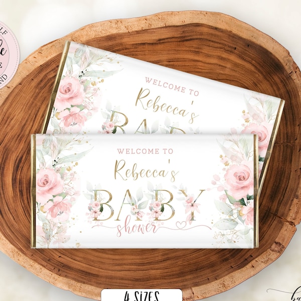 Editable Baby Shower Chocolate Bar Wrapper, Blush Pink Floral Candy Bar Wrapper, Girl Baby Shower Chocolate Wrapper CEP073