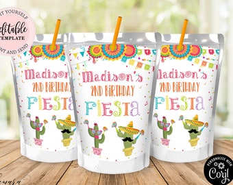 Editable Fiesta Juice Box Label, Taco bout a Birthday Party Juice Pouch Label Template, Maxican Fiesta Cactus Juice Box Label CEP055