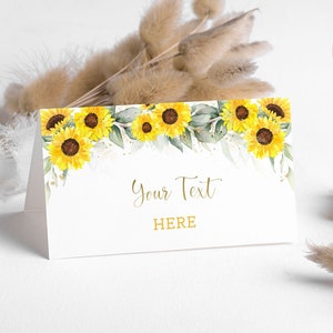 Tarjetas florales de girasoles, tarjetas de comida para baby shower para niñas, tarjetas de tienda de campaña de cumpleaños, tarjetas de mesa para cualquier evento, tarjetas de buffet florales boho CEP143