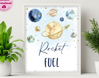 Outer Space Rocket Fuel Sign, Drinks Birthday Sign, Printable Beverage Table Sign, Boy Rocket Astronaut Party Birthday Decor CEP071