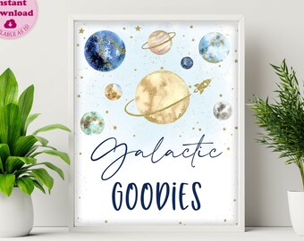 Outer Space Galactic Goodies Sign, Snacks Birthday Sign, Printable Dessert Food Table Sign, Boy Rocket Astronaut Party Birthday Decor CEP071