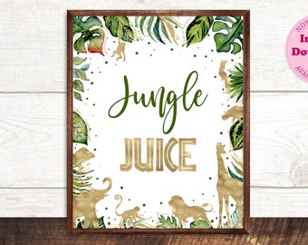 Jungle Juice Birthday Sign, Printable Gold Safari Animals Juice Sign, Jungle Table Sign Boys, Wild Animals Zoo Party Baby Shower Sign CEP038