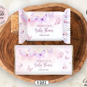 Editable Butterfly Baby Shower Chocolate Bar Wrapper, Pink Purple Butterflies Candy Bar Wrapper, Girl Baby Shower Chocolate Wrapper CEP087