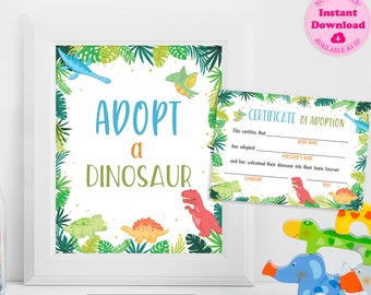 Adopt a Dinosaur Birthday Sign Boy, Dinosaurs Table Sign, Printable Boys Dino Adoption Certificate, Wild Dino Party Safari Sign CEP037