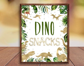 Dino Snacks Sign, Gold Dinosaurs Snacks Birthday Sign Boy, Printable Dino Food Table Sign, T-Rex Dino Party Birthday Decor CEP039