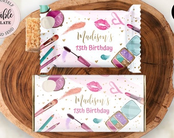 Editable Spa Party Birthday Chocolate Bar Wrapper, Makeup Party Candy Bar Wrapper, Teenage Girl Glam Party Birthday Wrapper CEP079