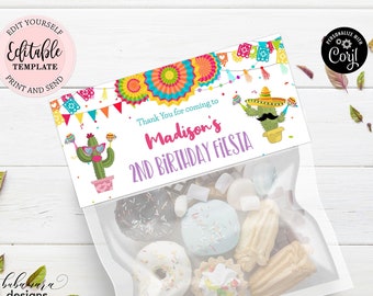 Fiesta Treat Bag Topper, Editable Mexican Fiesta Party Printable Bag Toppers, Taco Party Bag Topper, Cactus Favor Bag Toppers CEP055