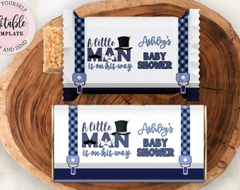 Editable Little Man Chocolate Bar Wrapper, Baby Gentlemen Candy Bar Wrapper, Boy Baby Shower Navy Blue Wrapper, Suspenders, Top Hat CEP165