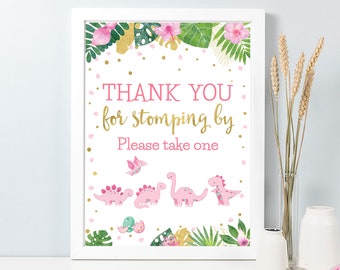 Dinosaur Favors Sign, Printable Pink Dinosaurs Thank You Sign Girl, Dino Party Table Sign, Wild T-Rex Dino Digital Party Favors Sign CEP036