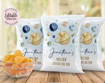 Editable Space Chip Bag, Galaxy Birthday Chip Bag, Boy Outer Space Birthday Favor Bag, Astronaut Space Ship Baby Shower Chip Bag CEP071