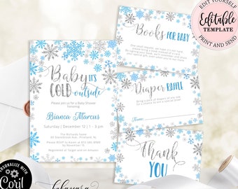 Baby It's Cold Outside Baby Shower Invitation Set, Blue Snowflakes Baby Shower Invite, Winter Wonderland Baby Shower Invitation CEP027