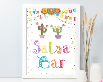 Mexican Fiesta Salsa Bar Sign, Cactus Salsa Bar Table Sign, Printable Festive Baby Shower Salsa Bar Sign, Birthday Food Salsa Bar CEP055