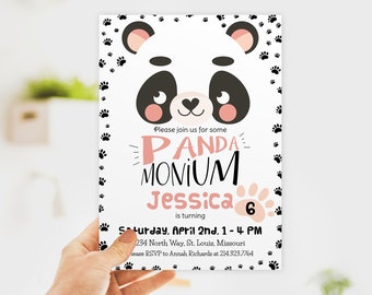 Panda Birthday Invitation, Black and White Panda Bear Party Birthday Invite, Pandamonium Birthday Invitation for Girls, Any Age CEP130