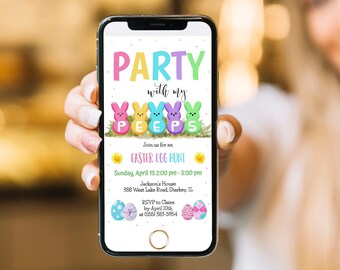 Editable Easter Egg Hunt Evite, Easter Peeps Electronic Invitation, Easter Egg Hunt Digital E-vite, Party With My Peeps Easter Invite EAS001