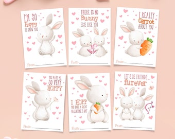 Printable Bunny Valentine Tags, Bunny Valentine Cards for Kids, Classroom Gift Tags, Cute Rabbit Valentine Teachers Card Instant Download