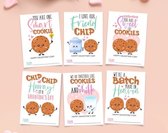 Printable Cookie Valentine Cards, Cookie Valentine Tags for Kids, Classroom Gift Tags, School Valentine Teacher's Tags Instant Download