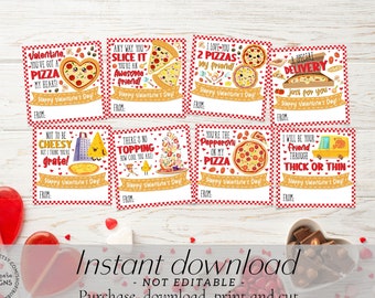 Printable Pizza Valentines Cards, Pizza Cookie Valentines for Kids, Classroom Exchange Tags, Pizza Preschool Kindergarten Instant Download