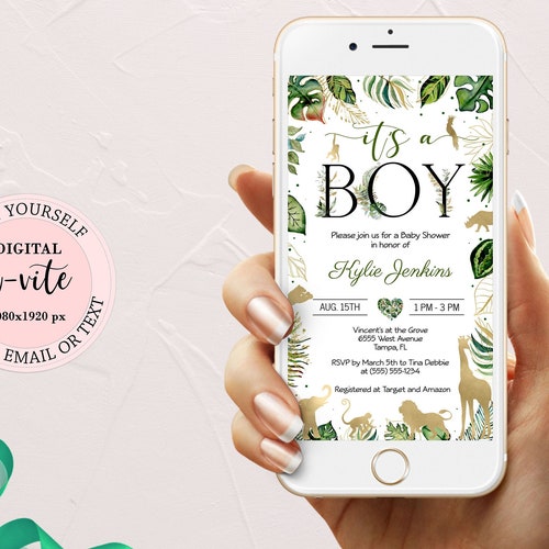 Safari Baby Shower Evite Jungle Baby Shower Electronic Phone Etsy