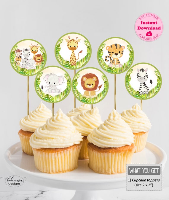 Safari Cupcake Toppers Jungle Animals Cake Topper Zoo Etsy