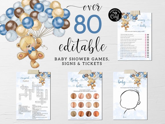 30 EDITABLE Baby Shower Games - Bearly Wait Baby Shower Collection