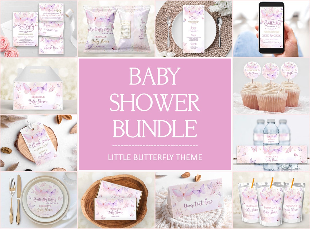 Editable Butterflies Baby Shower Bundle, Little Butterfly Girl Baby ...