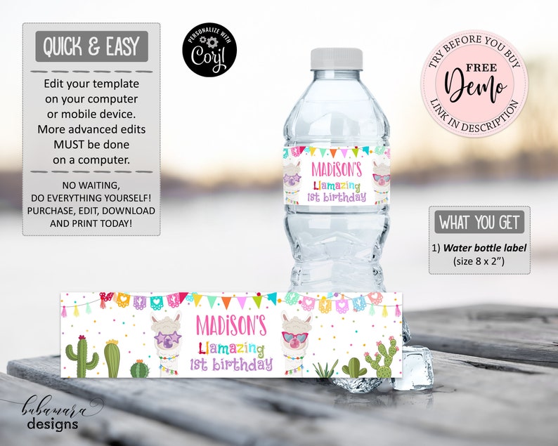 Llama Water Bottle Label Editable Alpaca Bottle Labels Etsy