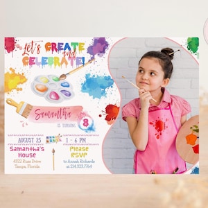Paint Party Birthday Invitation with Photo, Art Party Invitation Girl, Painting Party Birthday Invitation, Colorful Art Invite CEP140