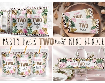 Editable 2nd Birthday Bundle, Two Wild Leopard Print Chip Bag, Juice Box, Canva Template CEP086