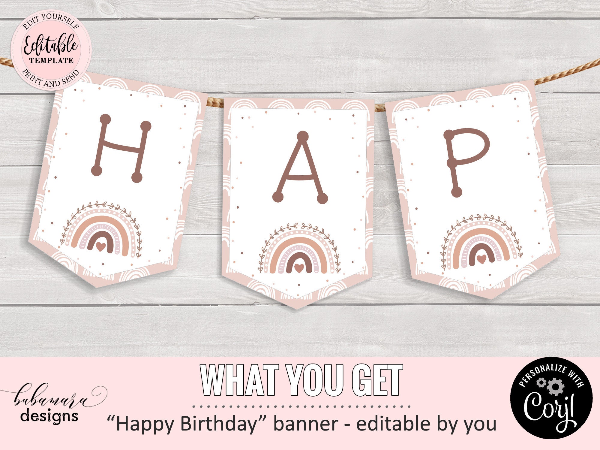 Editable Boho Rainbow Banner Happy Birthday Rainbow Banner Etsy