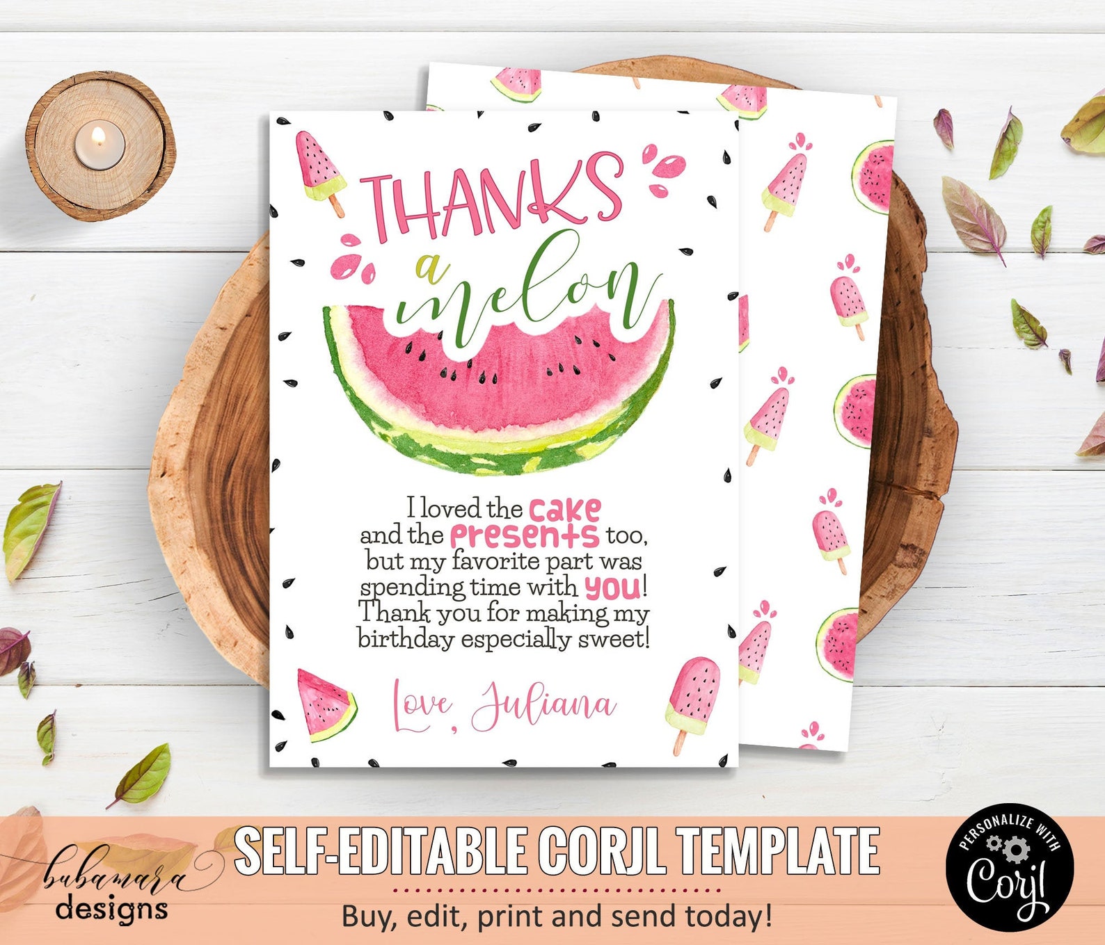 Watermelon Thank You Note Thanks a Melon Thank You Card - Etsy