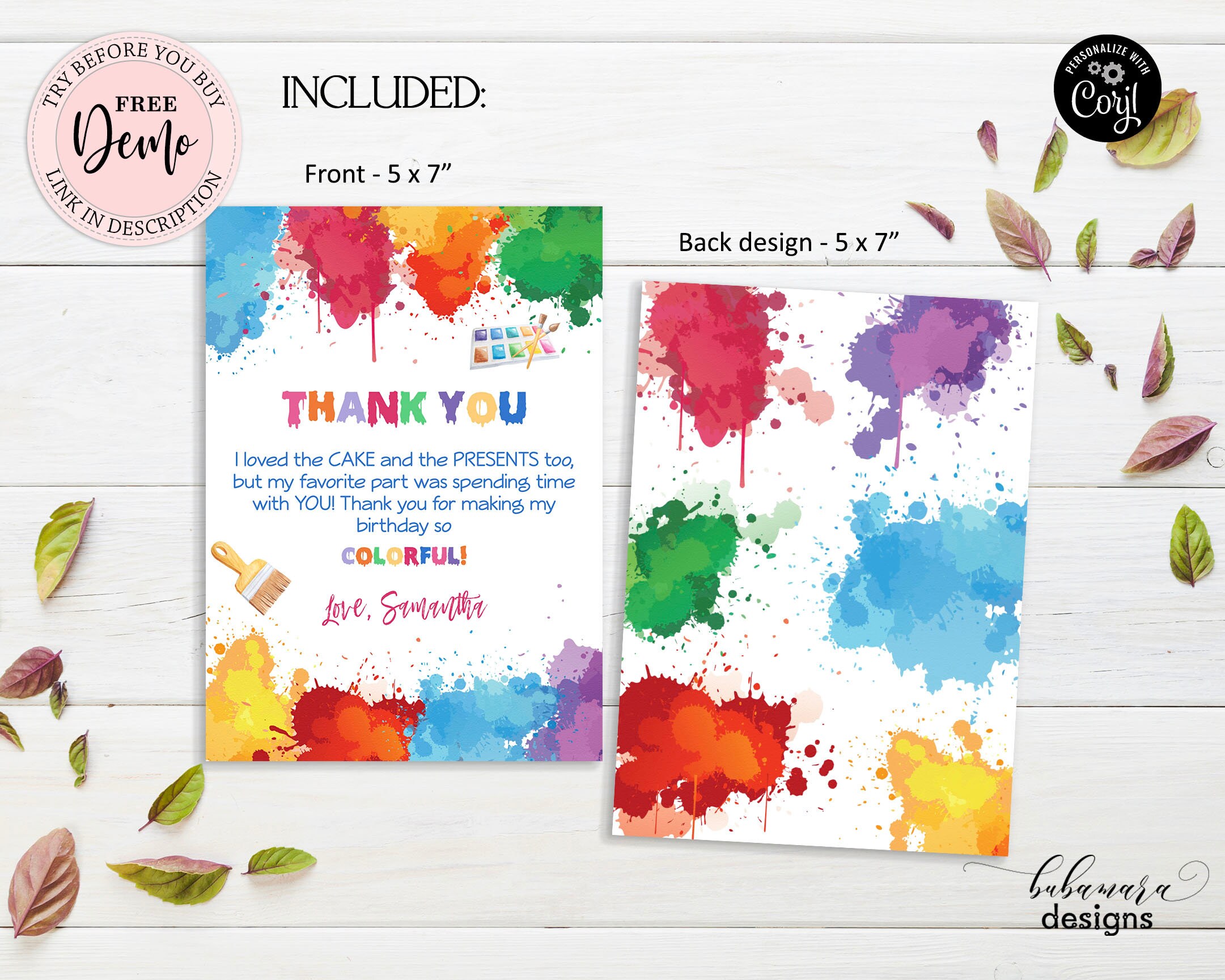 Art Birthday Party Thank You Card Paint Party Thank You Etsy