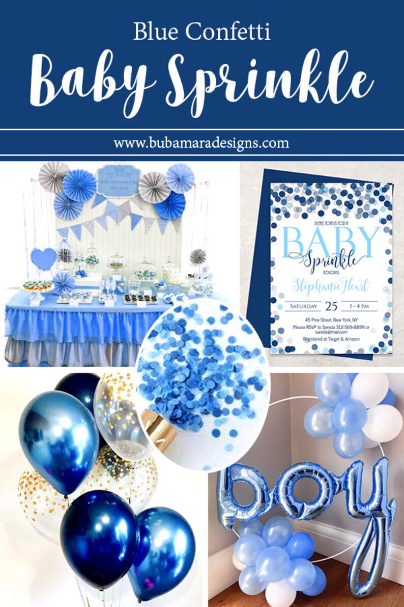 Blue Confetti Boy Baby Sprinkle Invitation Boy Sprinkle Etsy