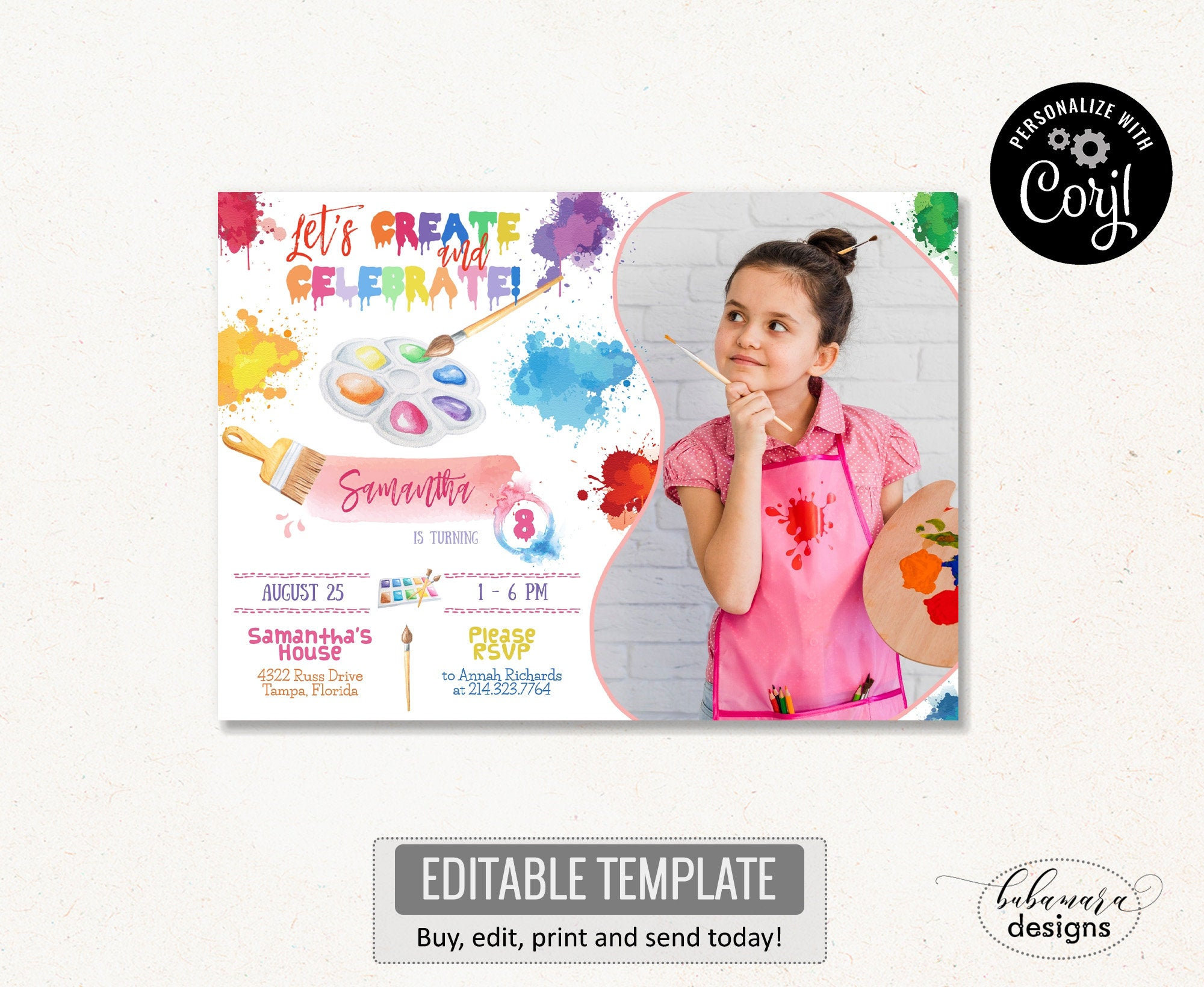 Paint Party Birthday Invitation With Photo Art Party Etsy