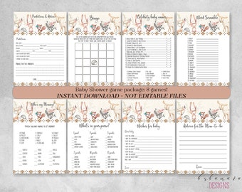 Woodland Animals Baby Shower Games Cute Baby Games Bundle Animals Fox Deer Squirrel Gender Neutral Printable Baby Trivia Activity - CG007