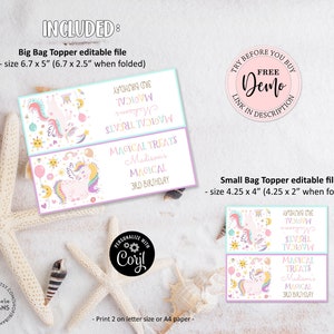 Editable Pastel Unicorn Bag Toppers, Unicorn Poop Label Birthday Bag ...