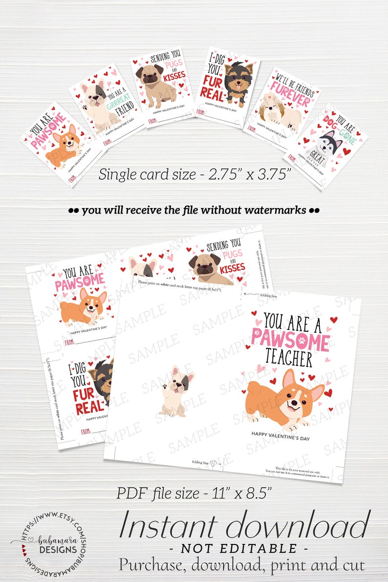 Printable Dog Valentine's Day Cards, Classroom Puppy Dog Gift Tags ...