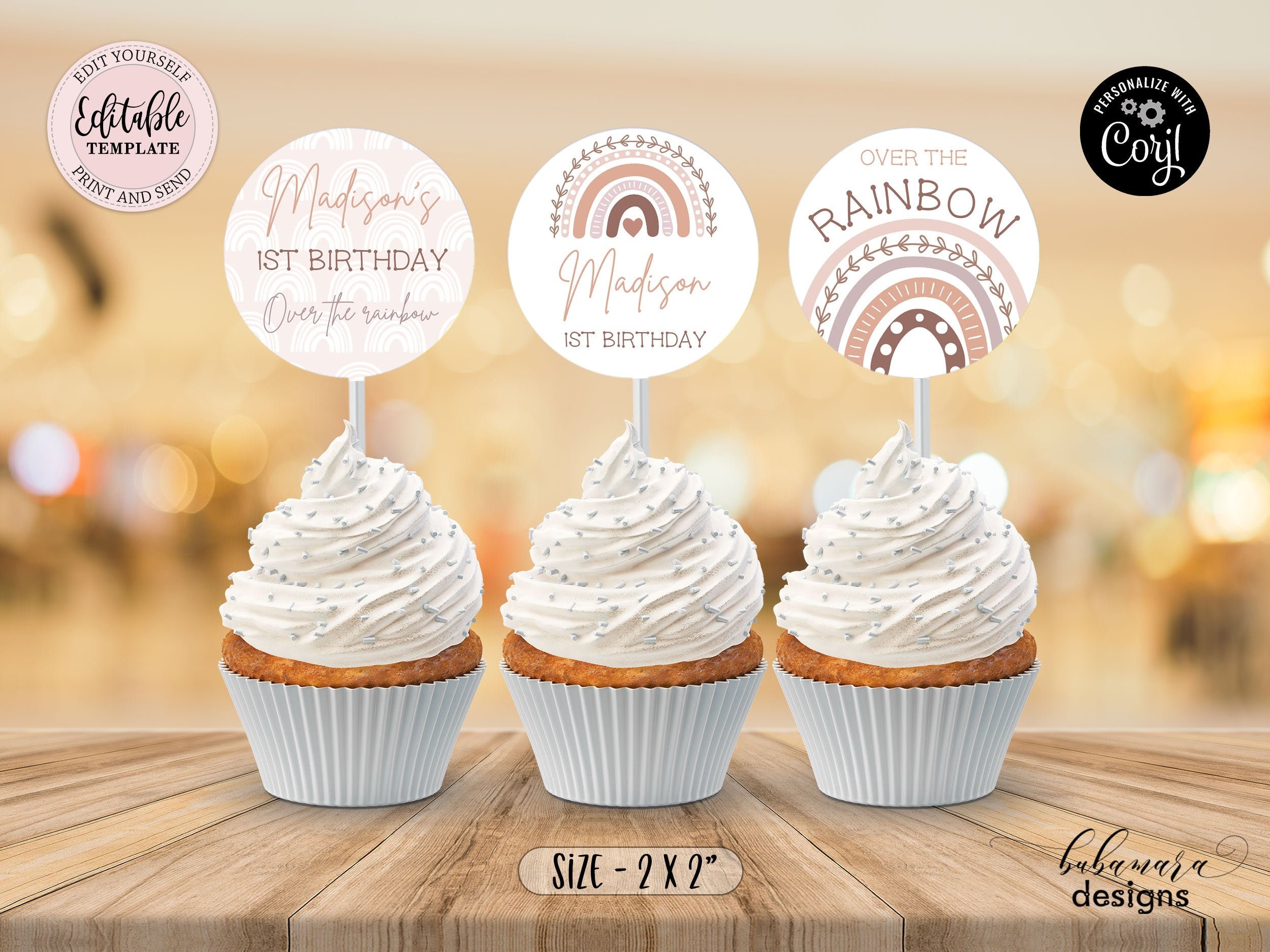 Editable Boho Rainbow Cupcake Toppers Muted Rainbow 2 Inch Etsy UK