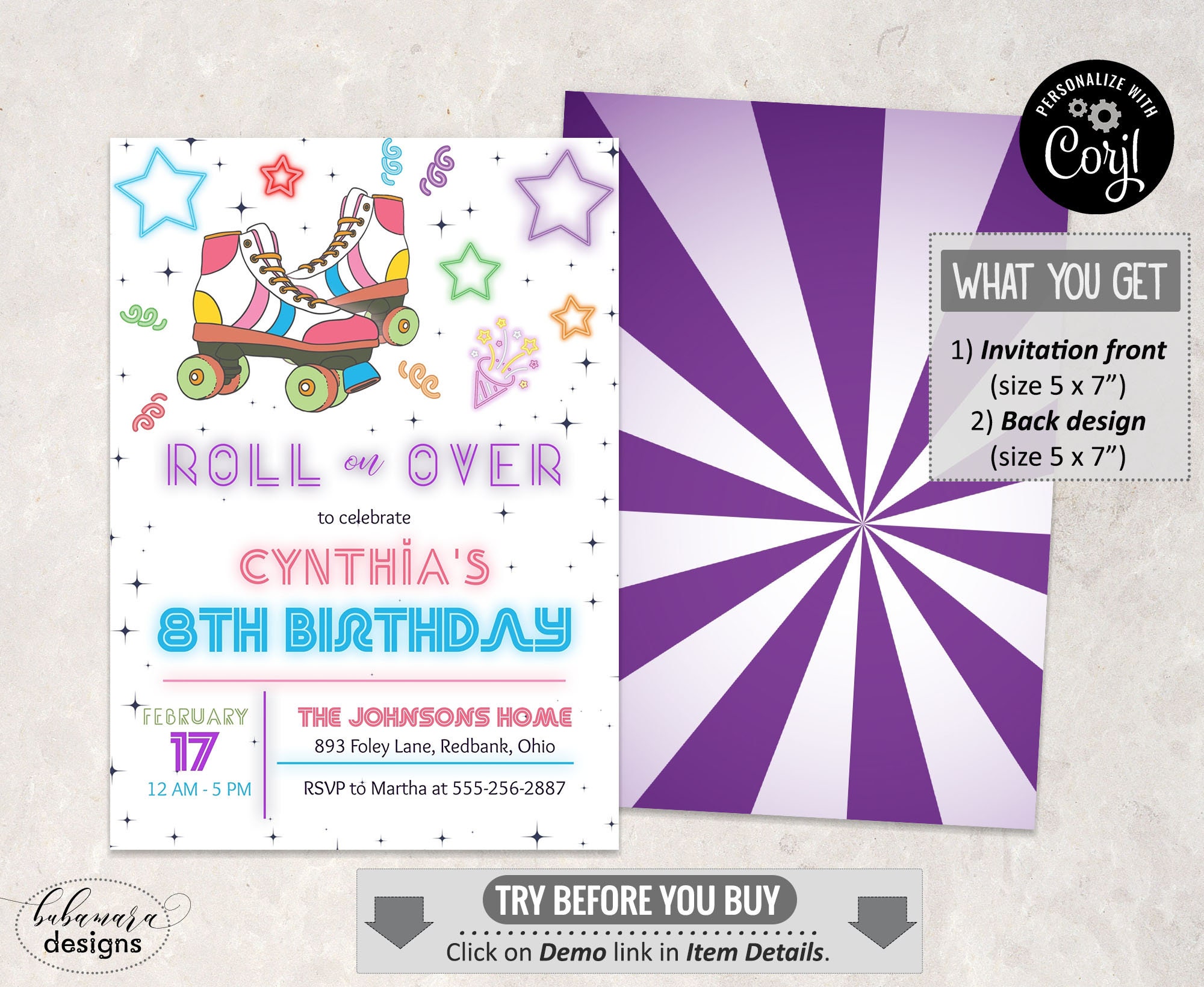 roller-blades-birthday-invitation-glow-neon-roller-skating-etsy