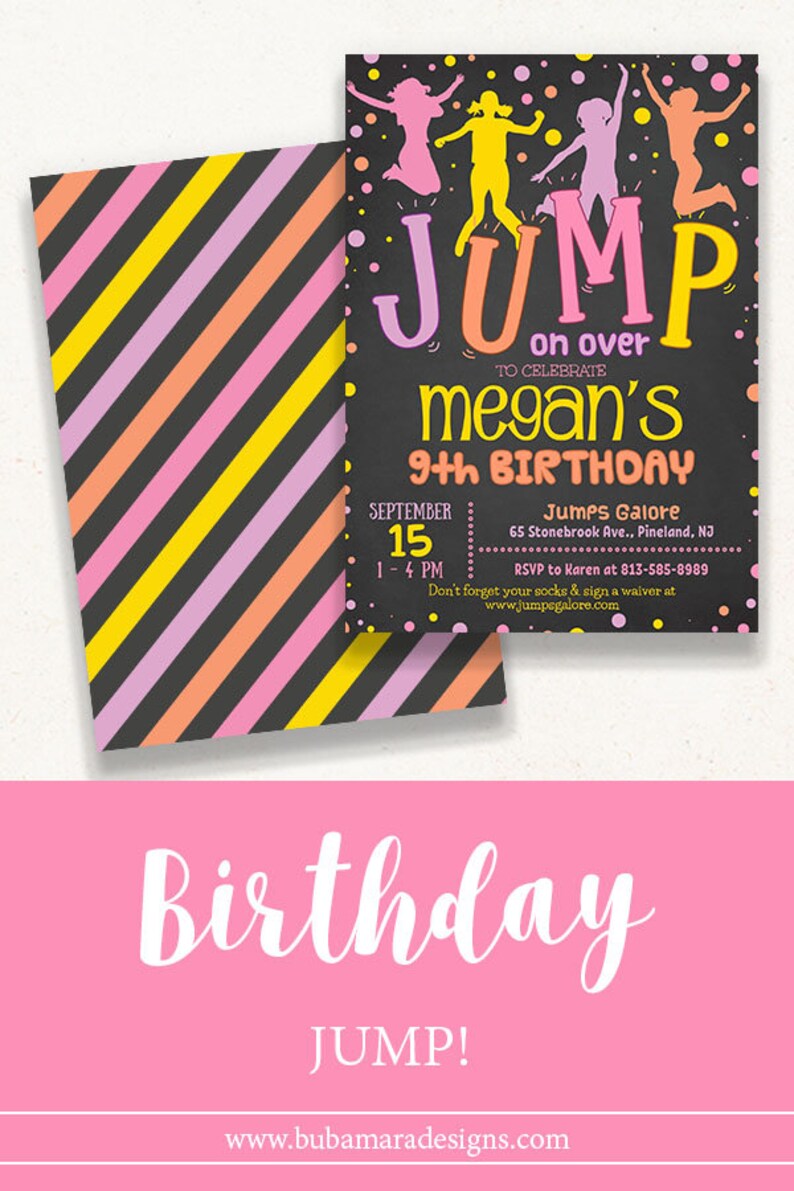 Jumping Birthday Girl Invitation Bounce Party Invitation Etsy