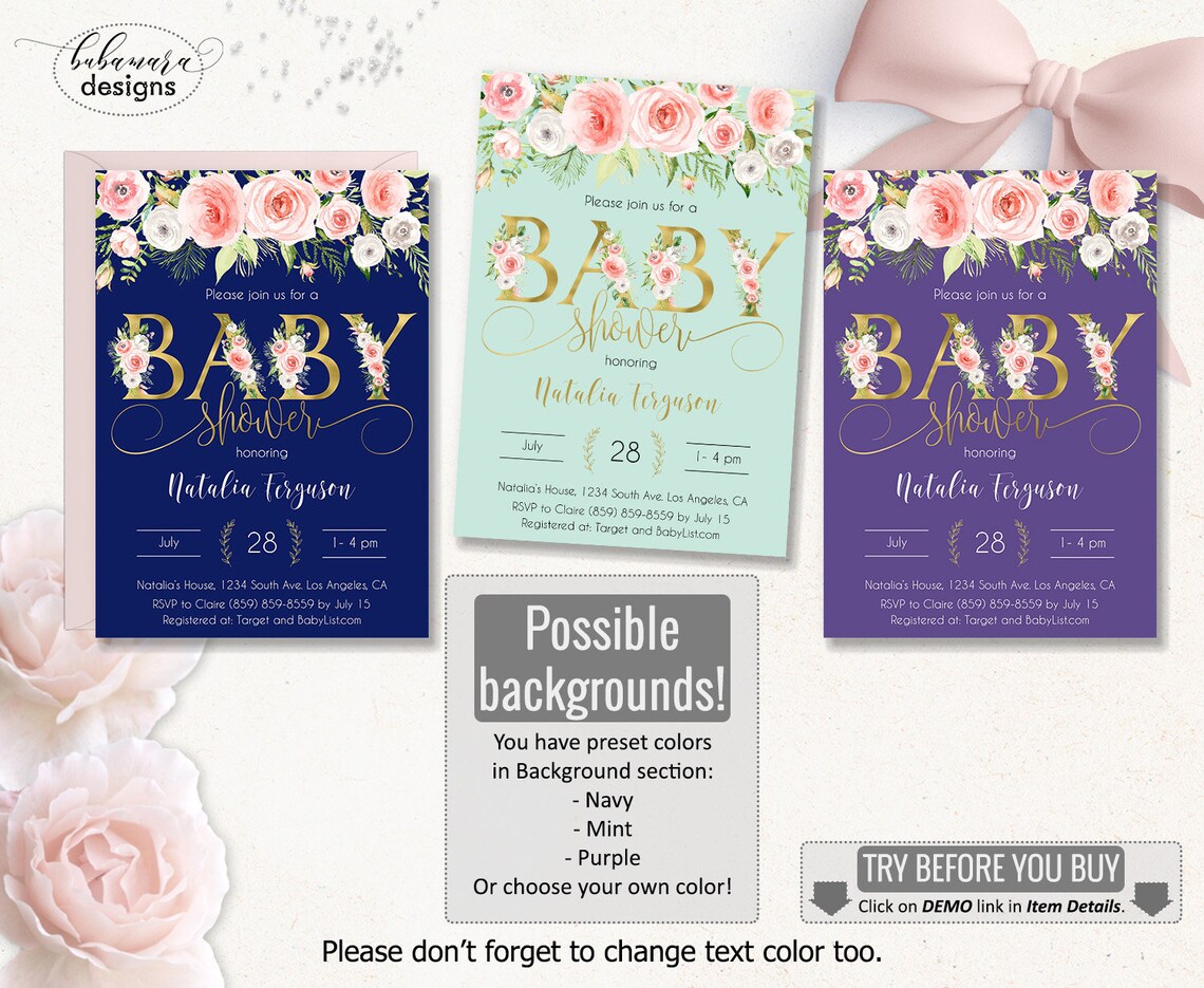 Baby Shower Invitation Girl Blush Pink and Gold Baby Shower Etsy