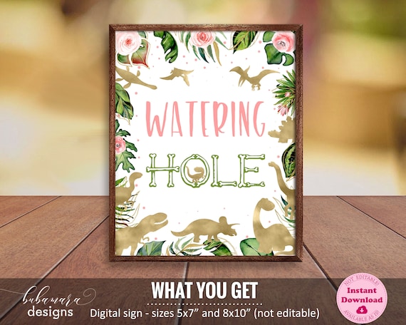 Dinosaur Watering Hole Sign Printable Gold Dinosaurs Watering Hole dinosaur-watering-hole-sign-printable-gold-dinosaurs-watering-hole