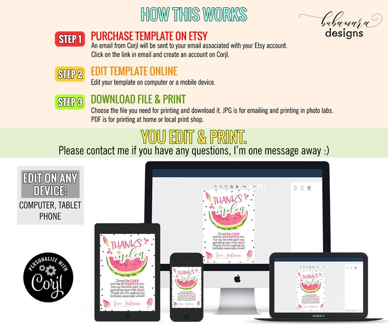 Watermelon Thank You Note Thanks a Melon Thank You Card - Etsy