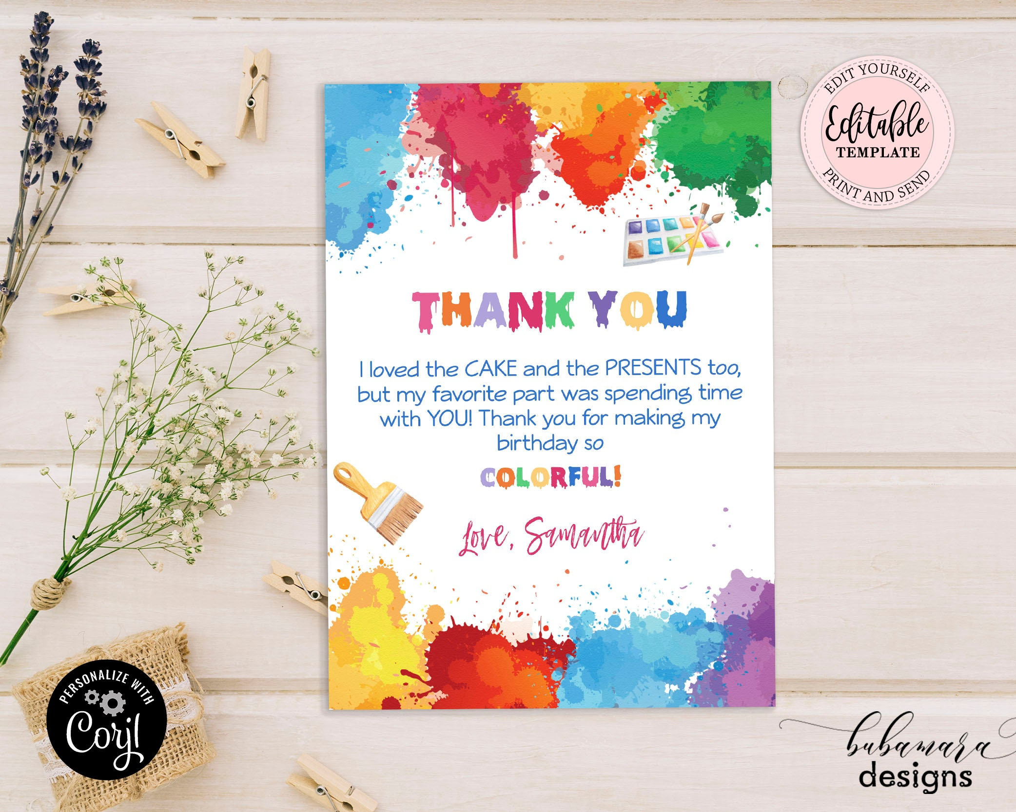 Art Birthday Party Thank You Card Paint Party Thank You - Etsy