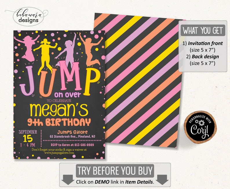 Jumping Birthday Girl Invitation Bounce Party Invitation Etsy
