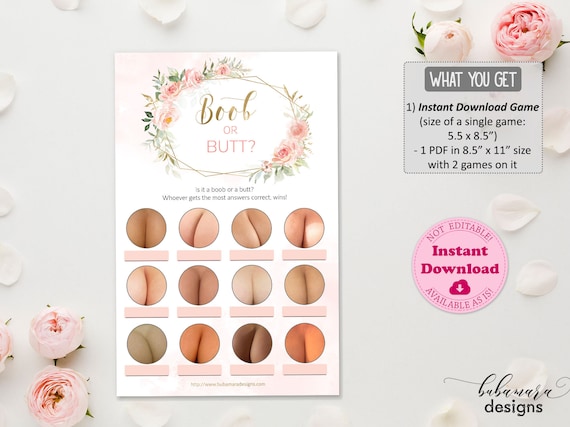 Butts or Boobs Game, Blush Pink Floral Boob or Butt Funny Baby Shower Game, Printable Girl Baby Shower, Gold Geometric Baby Shower CEP018 Il_570xn
