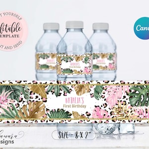 Editable Wild Leopard Print Water Bottle Label, Girl Jungle Bottle Label, Safari Any Birthday Party Water Label Digital Leopard Label CEP086
