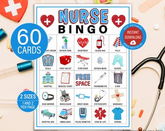 60 Nurse Bingo Cards, Printable Medical Bingo Activity, Doctor Bingo Board Activity, Instant Download Nurse Graduation Board Game for Adults