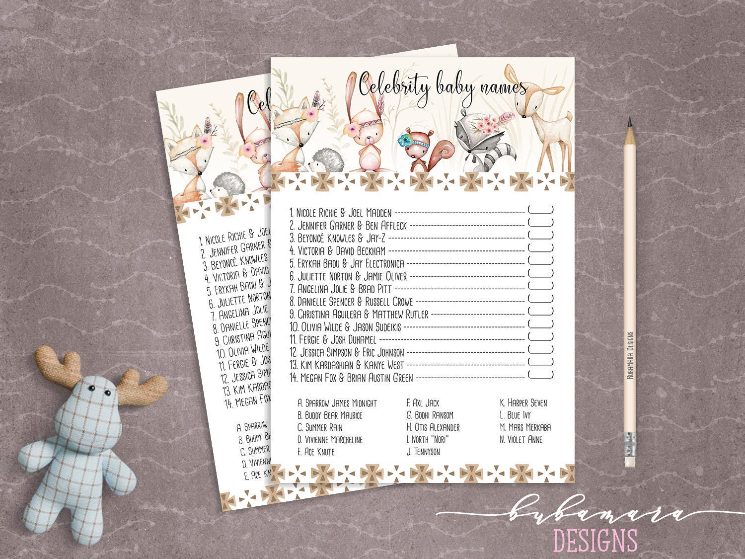 Woodland Animals Celebrity Baby Names Baby Shower Game Cute Etsy
