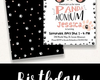 Invitation d'anniversaire de panda, invitation d'anniversaire de partie  d'ours de panda noir et blanc, invitation d'anniversaire de Pandamonium  pour des filles, n'importe quel âge CEP130 -  France