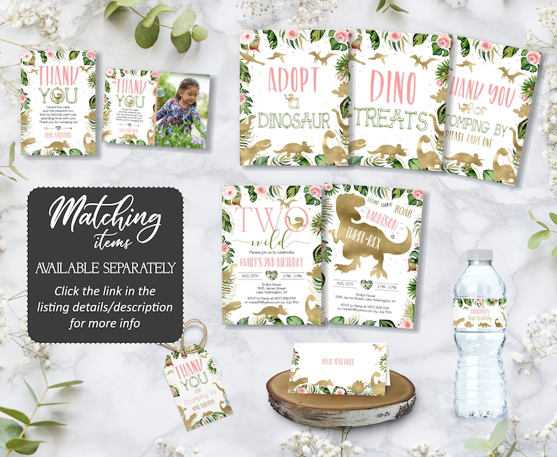 Wild Party Any Event Sign CEP039 Editable Dinosaur Custom Sign Pink Floral Custom Sign Girls Gold Dinosaurs Safari Custom Sign